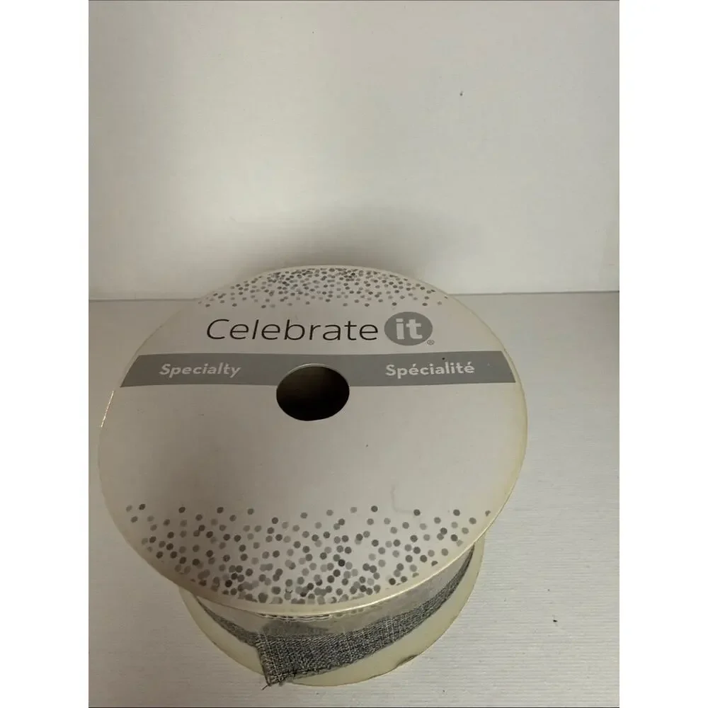 Celebrate It Silver/Gray Wired-Edge Decorative Ribbon Roll